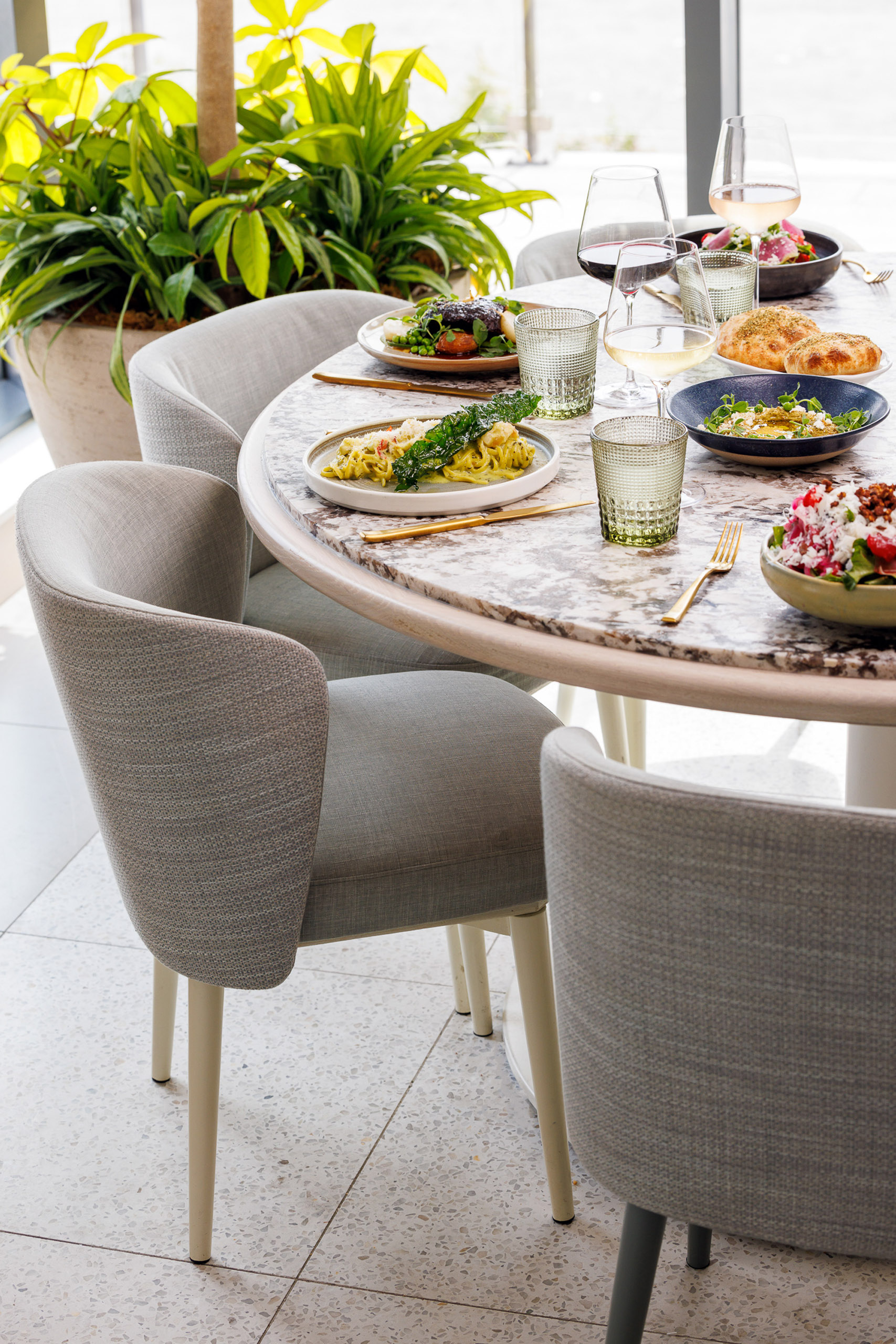 Entrées set out on a table at Isabelle Restaurant and Lounge