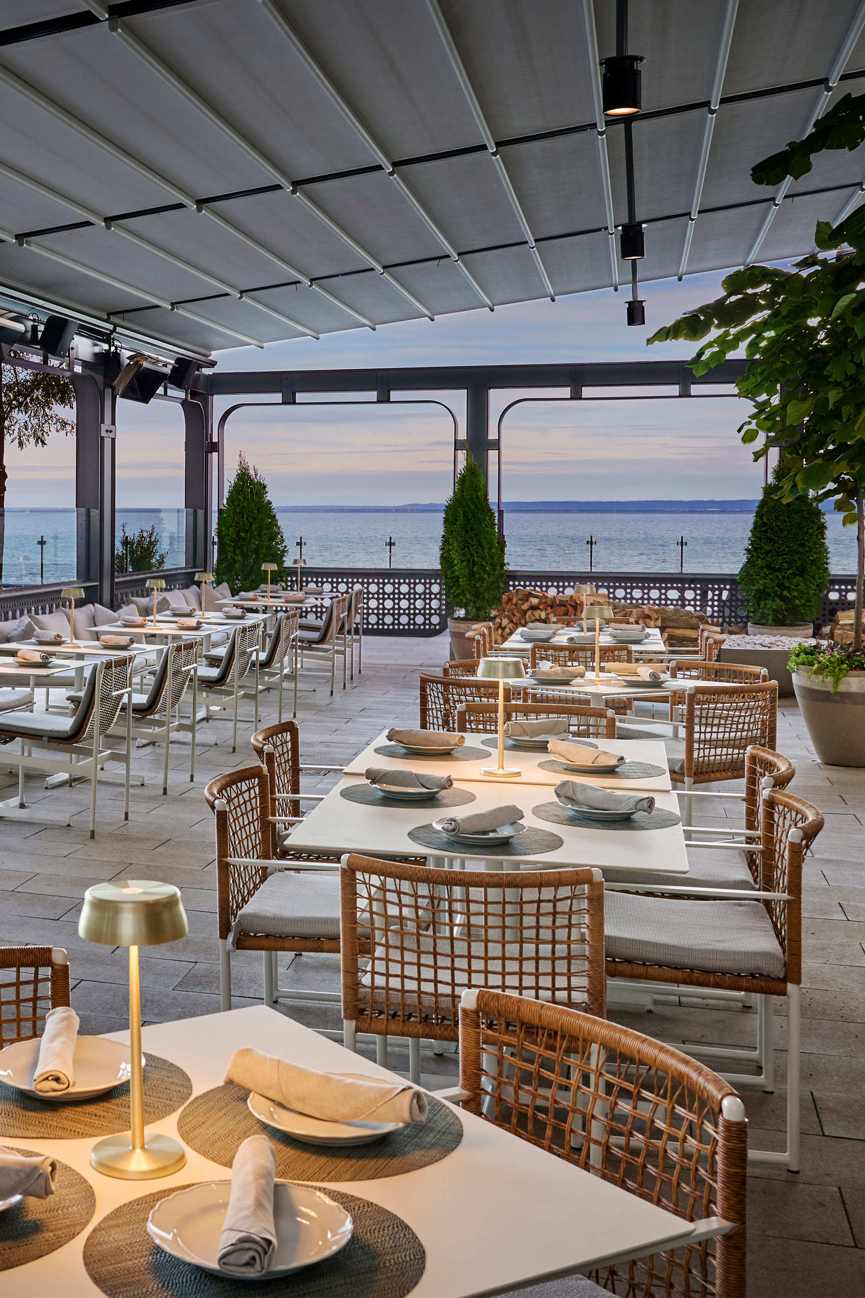 Patio at Isabelle Restaurant & Lounge during the sunset